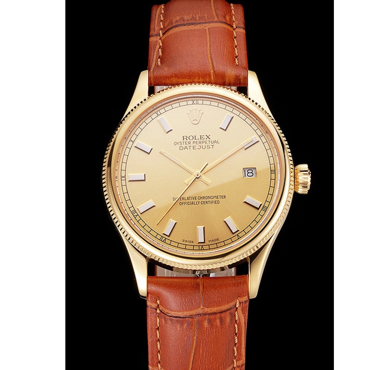 Good copy rolex watches Dial Light Leather Brown Swiss Strap Rolex Gold Gold Datejust Case 0806